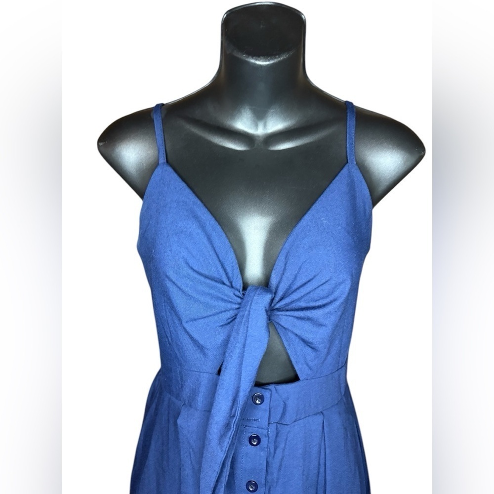 Ecowish Women Dresses Summer Tie Front V-Neck Spaghetti Strap Button Down A-Line - Picture 4 of 8